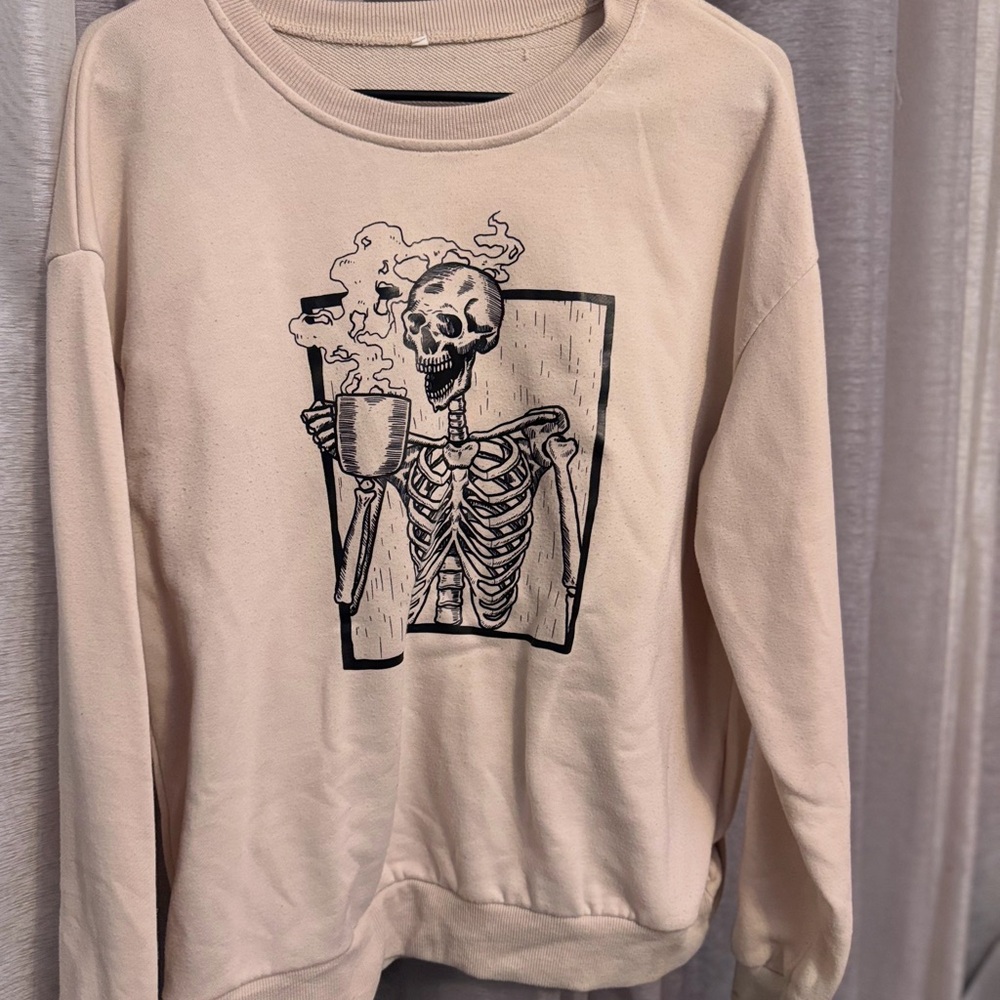 Cream Skeleton Graphic Women's Crew Neck Sweater